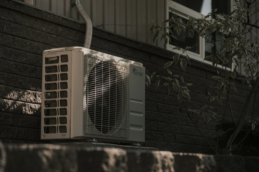 An energy-efficient heat pump installed outside a home